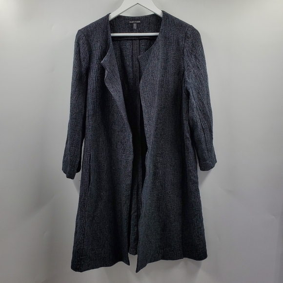 Eileen Fisher Jackets & Blazers - Eileen Fisher Blue Gray Textured Open Trench Coat Cotton Blend